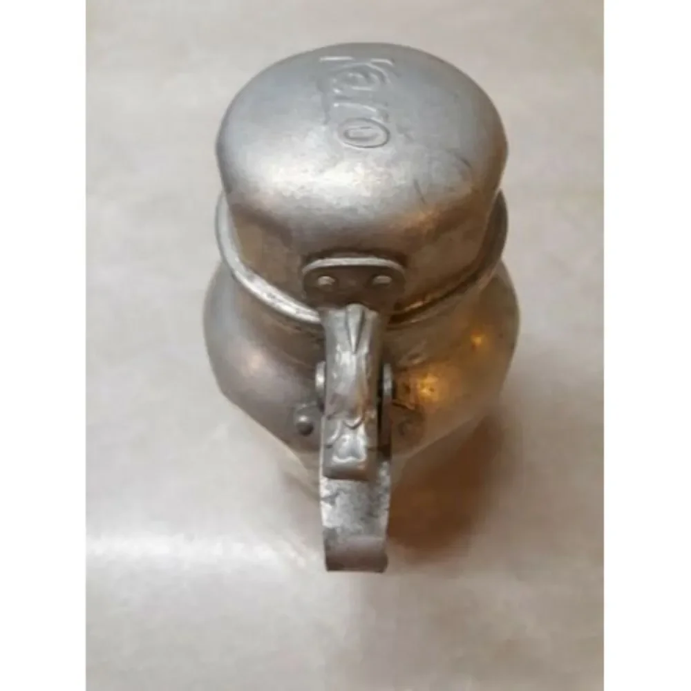 Vintage Karo Syrup Aluminum Pitcher Karo Embossed Flip Lid about 6
